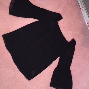 Theory off the shoulder bell sleeve silk top